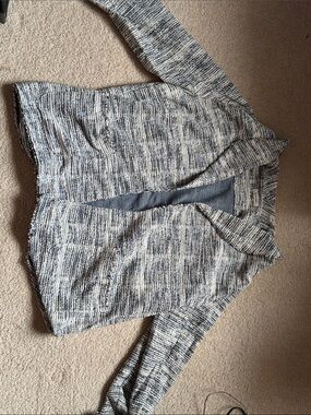 Max Studio Navy and White Textured Open-Front Knit Jacket
